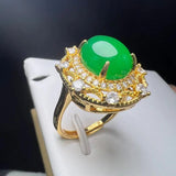 Green Agate Zircon Charm Ring for Women