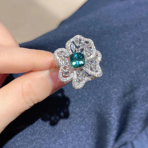 Silver Temperament Flower Wedding Band Rings Vintage Zirconia Open Ring Jewelry