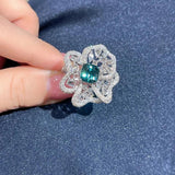 Silver Temperament Flower Wedding Band Rings Vintage Zirconia Open Ring Jewelry
