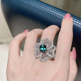 Silver Temperament Flower Wedding Band Rings Vintage Zirconia Open Ring Jewelry