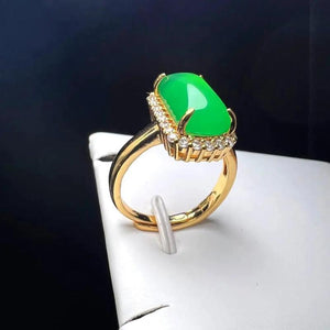Green Agate Finger Ring Charm Rings Adjustable Copper Gem Stone Rings