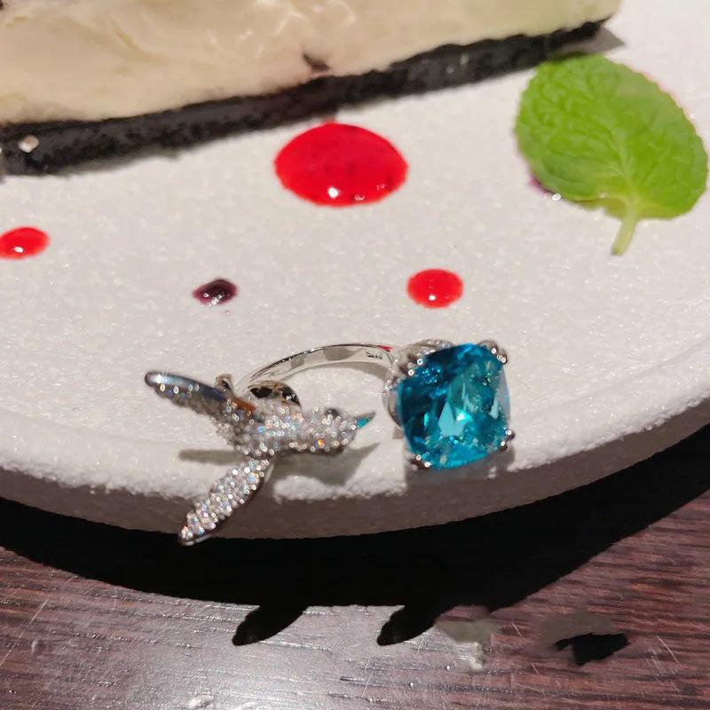 Ladies Bird Open Ring Silver Dark Zircon Crystal Rings for Women