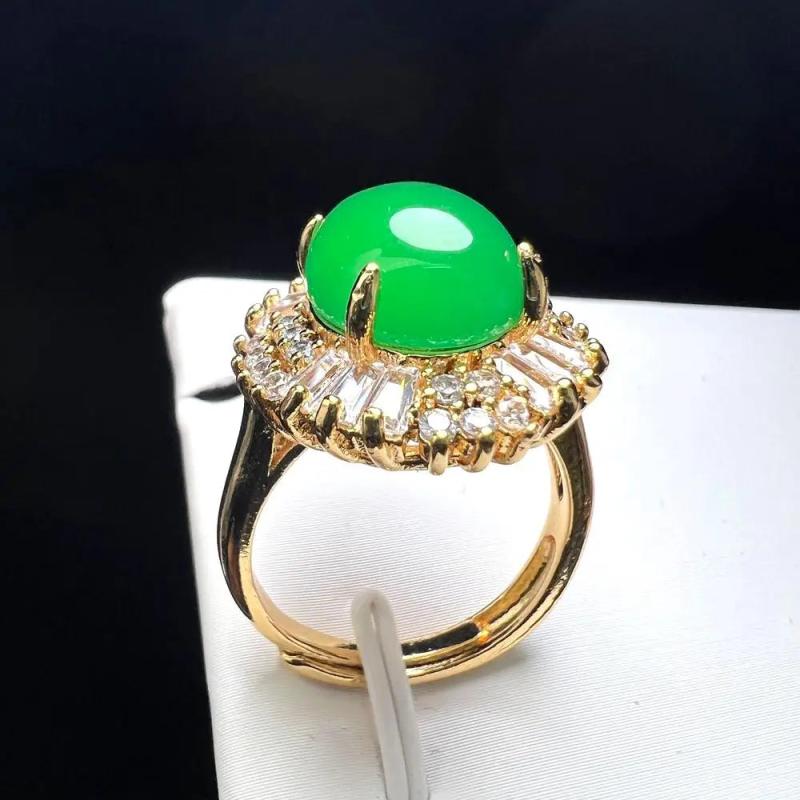 Green Agate Finger Ring Charm Adjustable Zircon Gem Stone Ring For Women