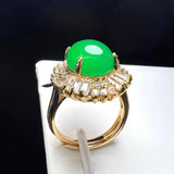Green Agate Finger Ring Charm Adjustable Zircon Gem Stone Ring For Women