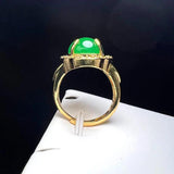 Green Agate Finger Ring Charm Adjustable Zircon Gem Stone Ring For Women