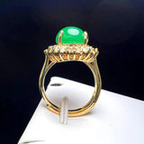 Green Agate Finger Ring Charm Adjustable Zircon Gem Stone Ring For Women