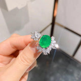 Paraiba Simulation Emerald Open Rings Silver CZ Inlay Wedding Bridal Ring