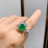 Paraiba Simulation Emerald Open Rings Silver CZ Inlay Wedding Bridal Ring