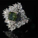 Vintage Princess Cut Emerald Ring Silver Wedding Band Green Zircon Ring