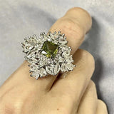 Vintage Princess Cut Emerald Ring Silver Wedding Band Green Zircon Ring