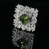 Vintage Princess Cut Emerald Ring Silver Wedding Band Green Zircon Ring