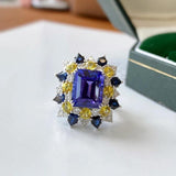 Vintage Princess Cut Zircon Silver Ring Wedding Band