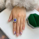 Vintage Princess Cut Zircon Silver Ring Wedding Band