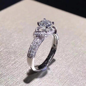 Vintage Flower Rose CZ Wedding Ring 0.8ct Round Stone Bridal Jewelry