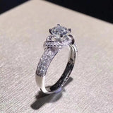 Vintage Flower Rose CZ Wedding Ring 0.8ct Round Stone Bridal Jewelry
