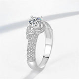 Vintage Flower Rose CZ Wedding Ring 0.8ct Round Stone Bridal Jewelry