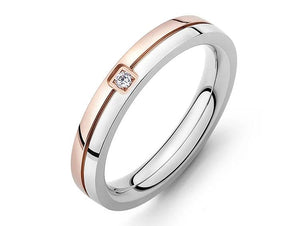 Engraved Stainless Steel Crystal Wedding Ring for Couple
