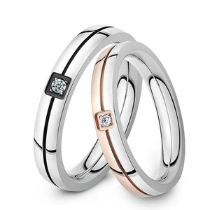 Engraved Stainless Steel Crystal Wedding Ring for Couple