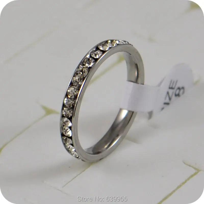 Circle CZ Rhinestone Wedding Ring Stainless Steel Comfort Fit