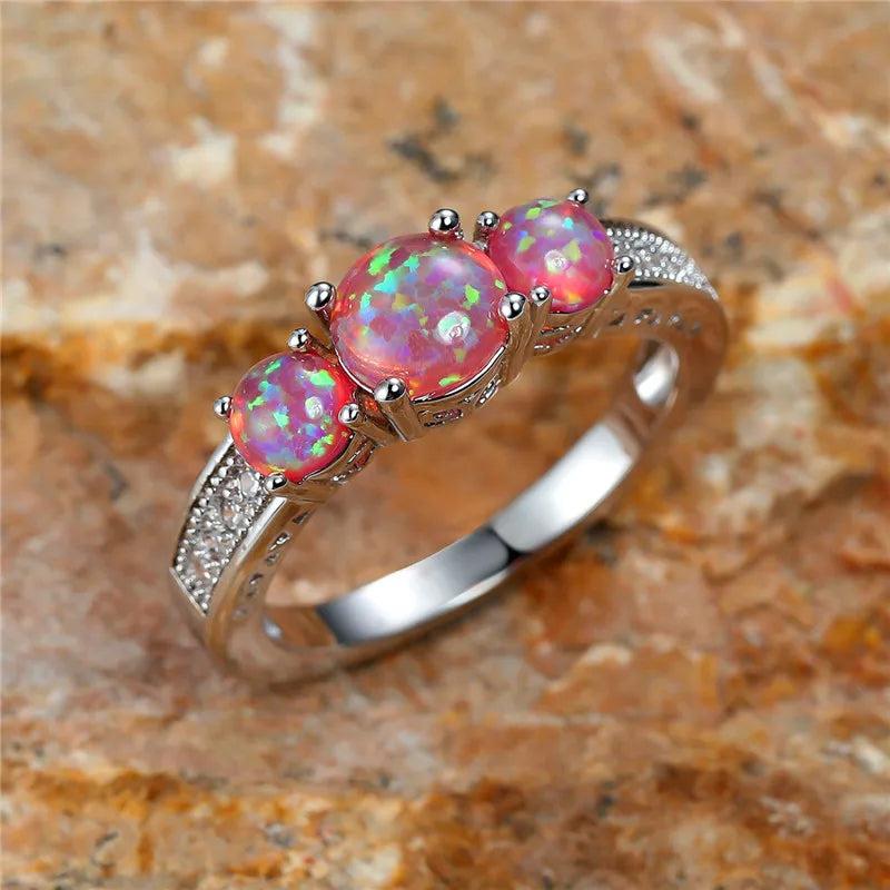 Vintage Purple Fire Opal Stone Ring Silver Jewelry