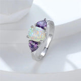 Fire Opal Stone Ring Small Oval Silver Vintage Wedding Engagement Ring