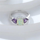 Fire Opal Stone Ring Small Oval Silver Vintage Wedding Engagement Ring