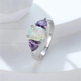 Fire Opal Stone Ring Small Oval Silver Vintage Wedding Engagement Ring