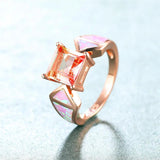 Vintage Square Crystal Stone Ring Classic Wedding Rings Pink Opal Engagement
