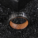 Poya 8mm Whiskey Barrel Wood Sleeve Forest Tree Lasered Tungsten Couple Ring
