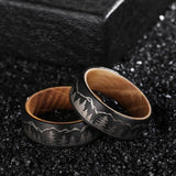 Poya 8mm Whiskey Barrel Wood Sleeve Forest Tree Lasered Tungsten Couple Ring