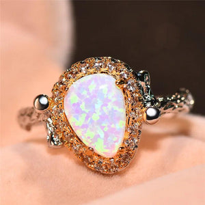 Female Fire Opal Ring Boho Leaf Ring Vintage Wedding Engagement Rings