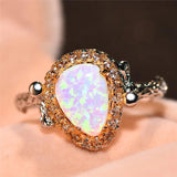 Female Fire Opal Ring Boho Leaf Ring Vintage Wedding Engagement Rings
