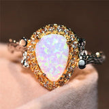 Female Fire Opal Ring Boho Leaf Ring Vintage Wedding Engagement Rings