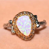 Female Fire Opal Ring Boho Leaf Ring Vintage Wedding Engagement Rings