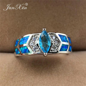 Boho Fire Opal Stone Ring Silver Filled Vintage Wedding
