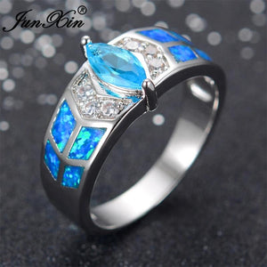 Boho Fire Opal Stone Ring Silver Filled Vintage Wedding