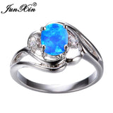 Vintage Blue/White Fire Opal Ring Silver Wedding Jewelry