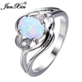 Vintage Blue/White Fire Opal Ring Silver Wedding Jewelry