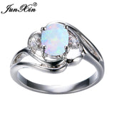 Vintage Blue/White Fire Opal Ring Silver Wedding Jewelry