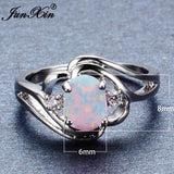 Vintage Blue/White Fire Opal Ring Silver Wedding Jewelry