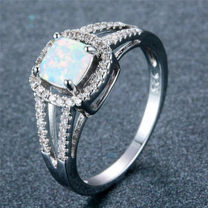 Boho Fire Opal Silver Ring Vintage Wedding Rings for Women