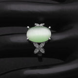 Butterfly Silver CZ Wedding Green Fire Opal Ring Women Gift