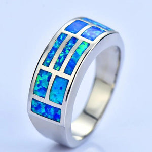 Boho Fire Opal Stone Ring Silver Wedding Band Promise Ring