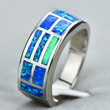 Boho Fire Opal Stone Ring Silver Wedding Band Promise Ring