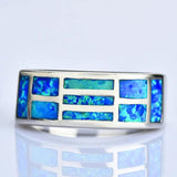 Boho Fire Opal Stone Ring Silver Wedding Band Promise Ring