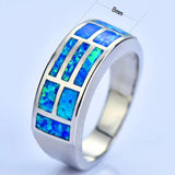 Boho Fire Opal Stone Ring Silver Wedding Band Promise Ring