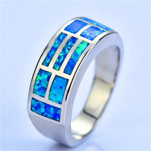 Vintage Opal Stone Silver Wedding Rings Women Men Classic Bridal Engagement Ring