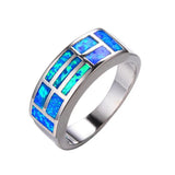 Vintage Opal Stone Silver Wedding Rings Women Men Classic Bridal Engagement Ring