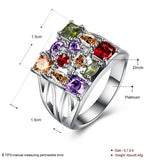 Colorful Crystal Silver Rings For Women Square Zircon Promises Ring