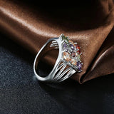 Colorful Crystal Silver Rings For Women Square Zircon Promises Ring